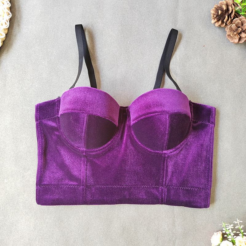Vêtements pour femmes, bretelles en velours, vêtements d'extérieur, soutien-gorge en arête de poisson, couleur unie, velours coréen avec anneau en acier, gilet gainant, style court, haut tube polyvalent_voghion.com