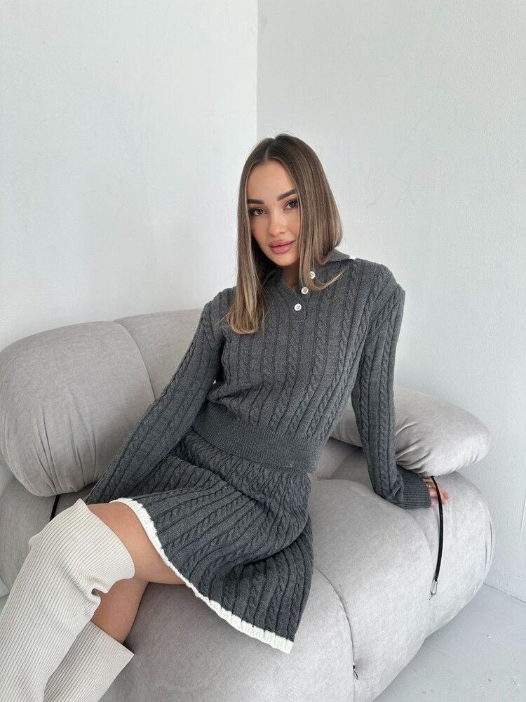 Women's Knit Sweater & Skirt Set – Long Sleeve Button-Up Top With Mini Skirt | Casual Elegance For Fall & Spring_voghion.com