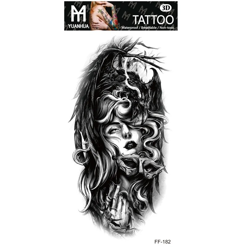Impermeabile tatuaggio temporaneo finto braccio superiore testa di lupo umano totem testo arabo tatuaggio finto una tantum adesivi maschio femmina ragazzo ragazza_voghion.com