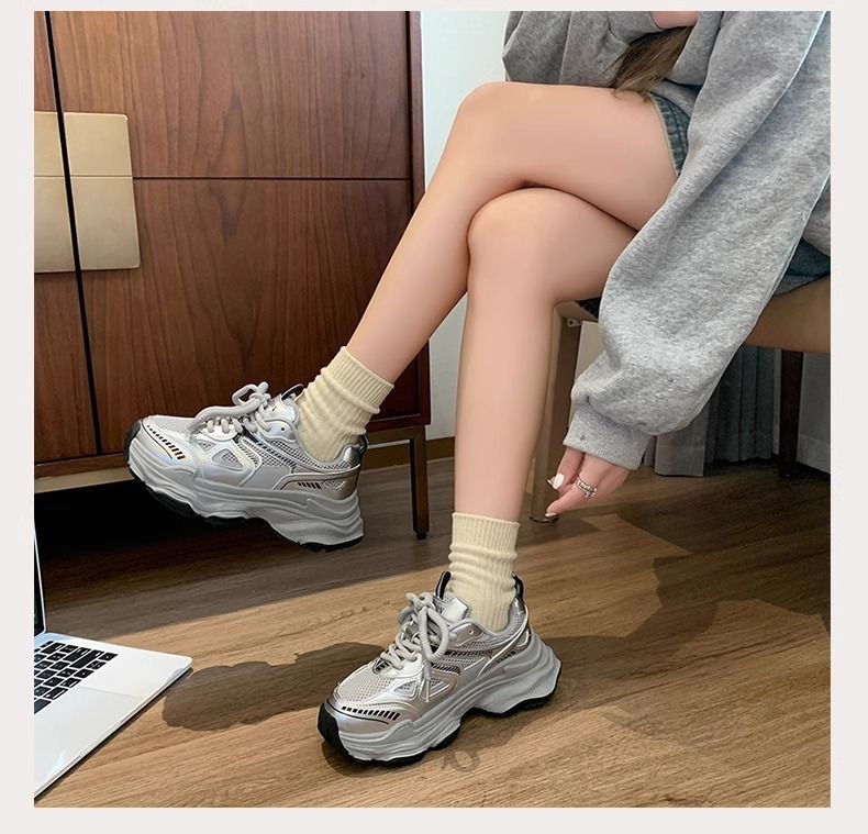 Dames fluwelen dikke sneakers, zwarte platform casual schoenen, dikke zool, hoogteverhogende sneakers voor wandelen en sporten_voghion.com