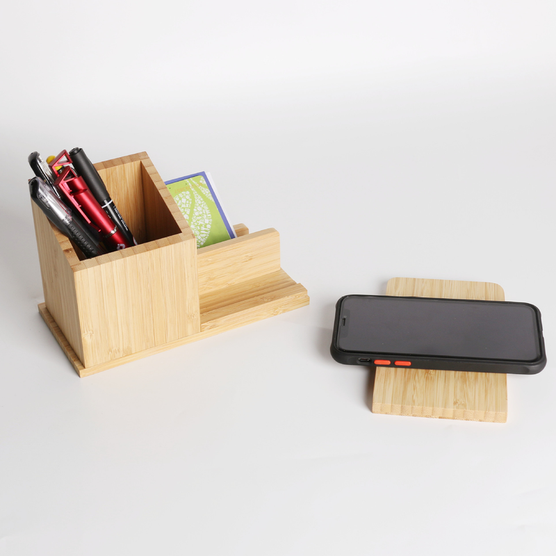 15w three-in-one bamboo and wood pen holder stand wireless charger mobile detachable mobile phone wireless charging logo_voghion.com