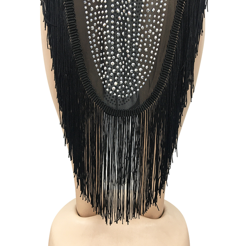 Ensemble deux pièces sexy en maille diamant pour femmes, jupe longue fendue à manches longues et transparente, boîte de nuit_voghion.com