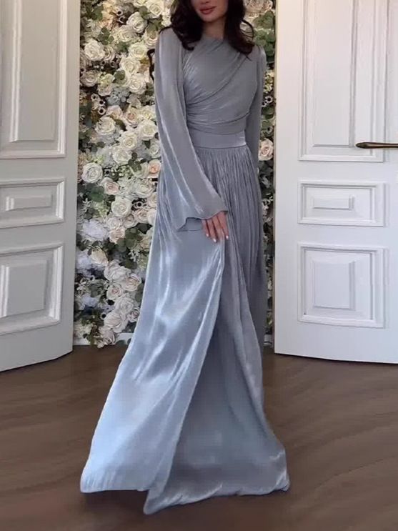 Vêtements pour femmes Robe de soirée Robe plissée à manches longues_voghion.com