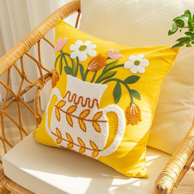 Housse de coussin brodée pour canapé, salon, fleur jaune, échantillon de dossier, chambre à coucher, fenêtre_voghion.com