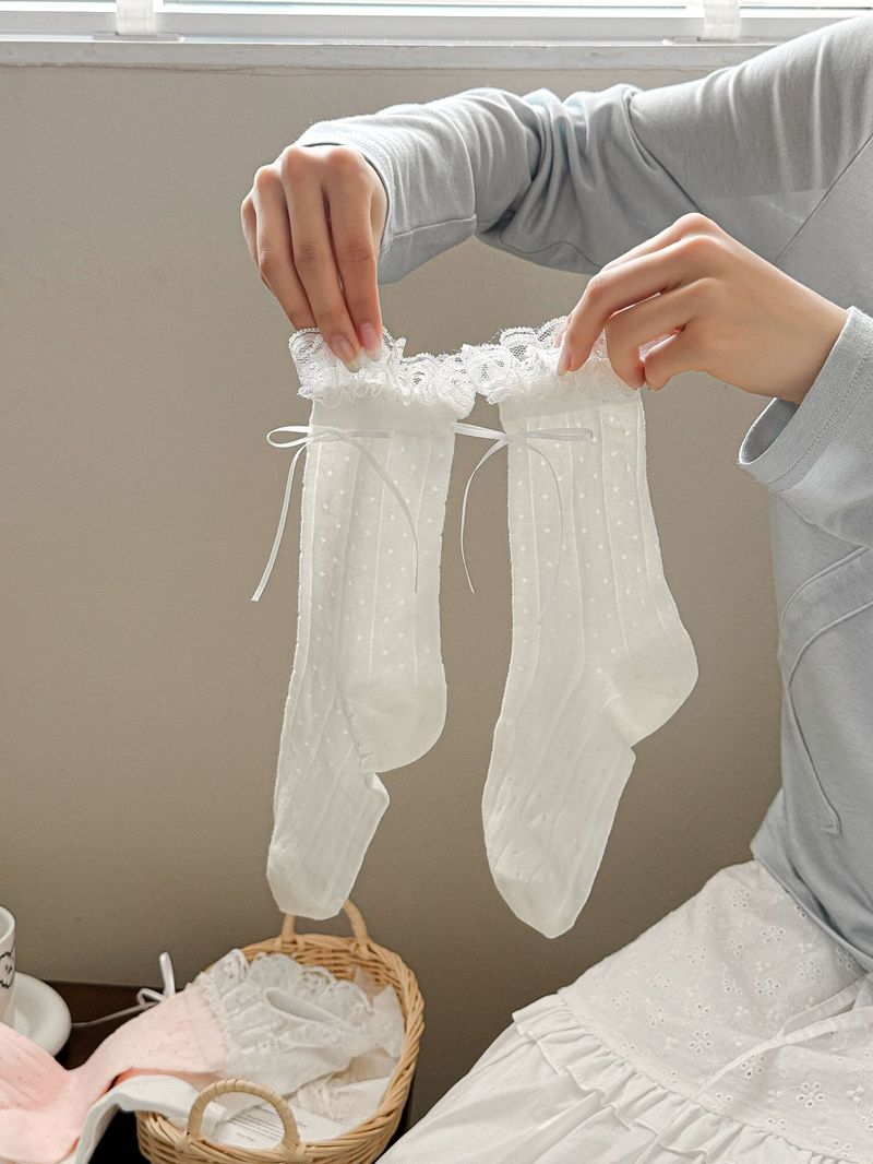 Ohne Knochen Süße Wind Spitze Bogen Weibliche Mittleren Koreanischen Ausgabe Nette Zubehör Stapeln Socken_voghion.com