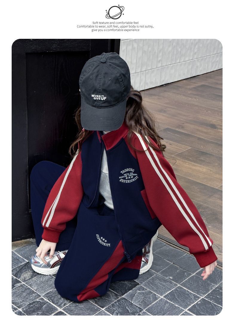 Girls' Autumn And Winter Fashion Velvet Suit, Foreign Style 2025 New Children's Sportswear, Late Autumn Girls And Older Children's Trendy Cool Wear_voghion.com