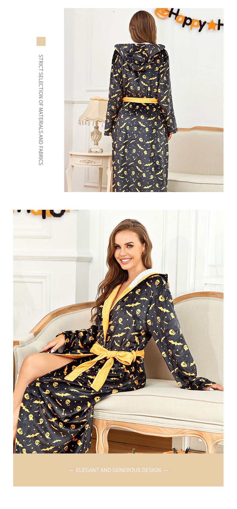 Halloween pajamas couple nightgown cosplay hooded home clothes bathrobe extra long flannel nightgown_voghion.com