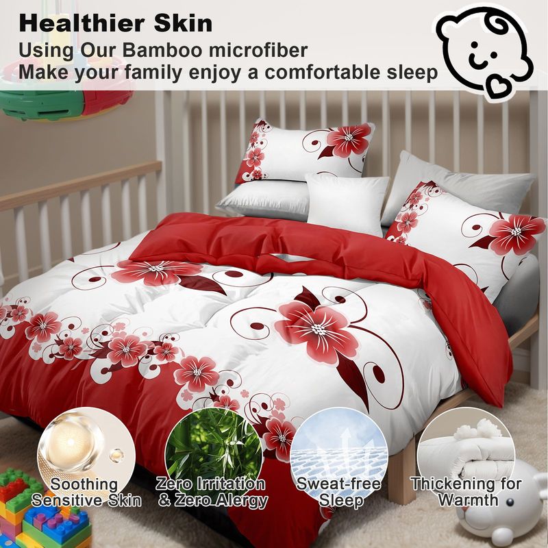 9 Piece Soft All-Season Washed Microfiber Cover Set , Queen/King Bedding Set With Zipper Closure, Sheet, Pillowcases,Shams & Curtains, Print, Moisture-Wicking, Soft ,Cooling, Breathable, Easy Care_voghion.com