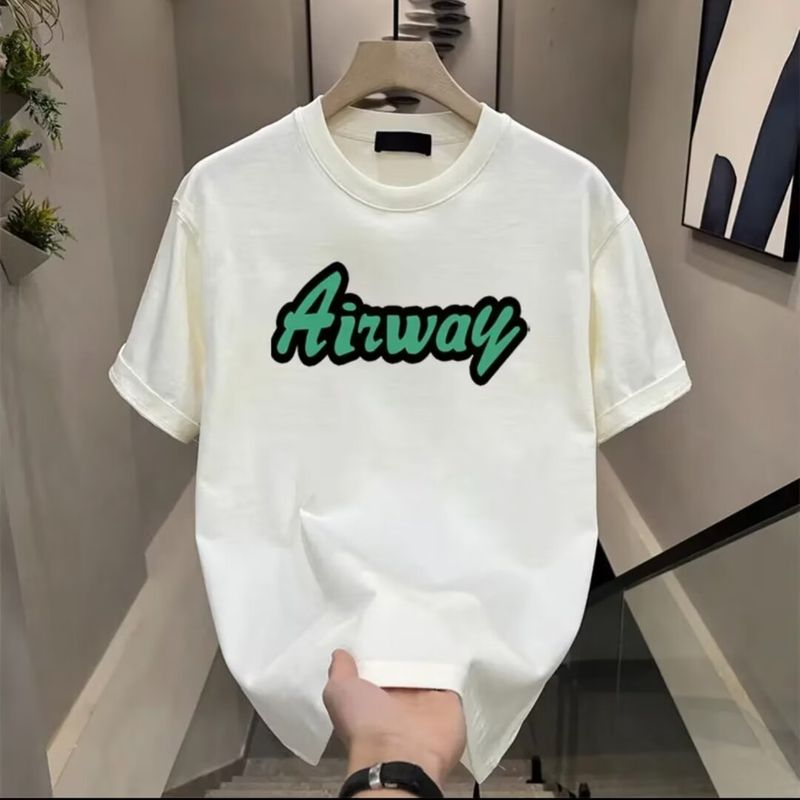 T-shirt estiva a maniche corte in puro cotone per uomo, nuova, con stampa, versatile, girocollo, ampia e alla moda._voghion.com