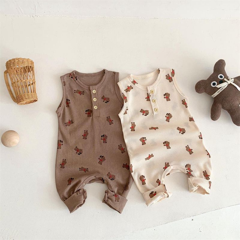 Mother & Kids 2024 baby Korean summer new style boys and girls baby sleeveless bear jumpsuit cute summer clothes crawling clothes outer wear_voghion.com