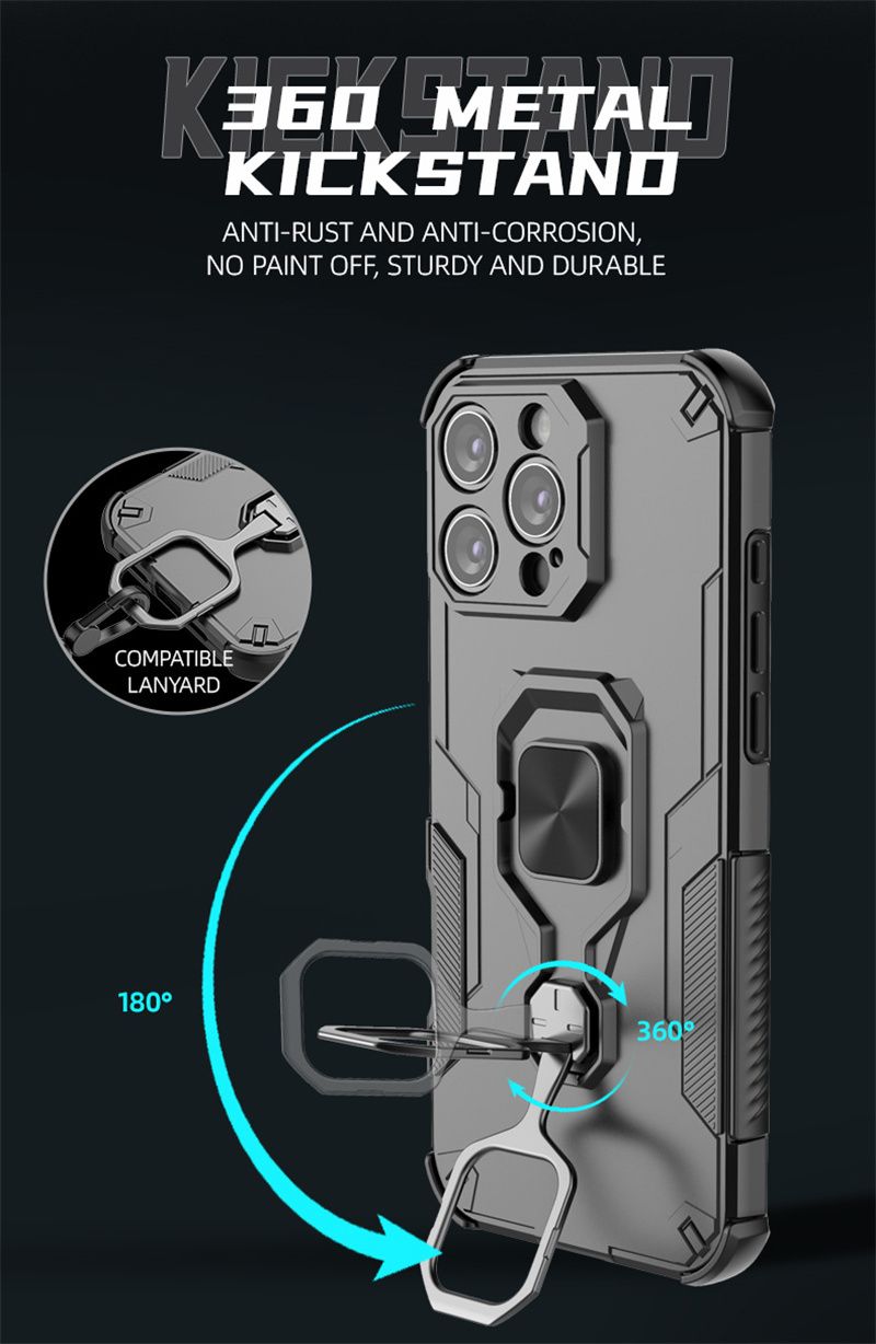 Anti Shock Armor Phone Case For Iphone 16E 16 15 14 13 Pro Max Iphone16 Plus Car Magnetic Holder Kickstand Back Cover_voghion.com