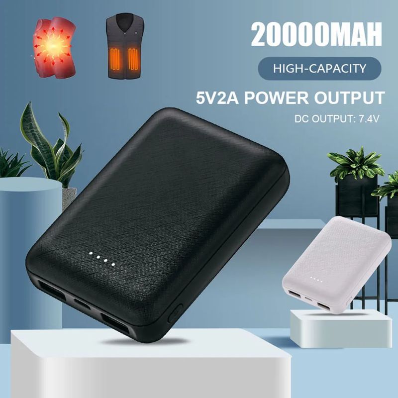 Mini banco de energía portátil de 20000 mAh, cargador USB de carga rápida, batería externa para calentar chalecos, chaquetas, bufandas y calcetines._voghion.com