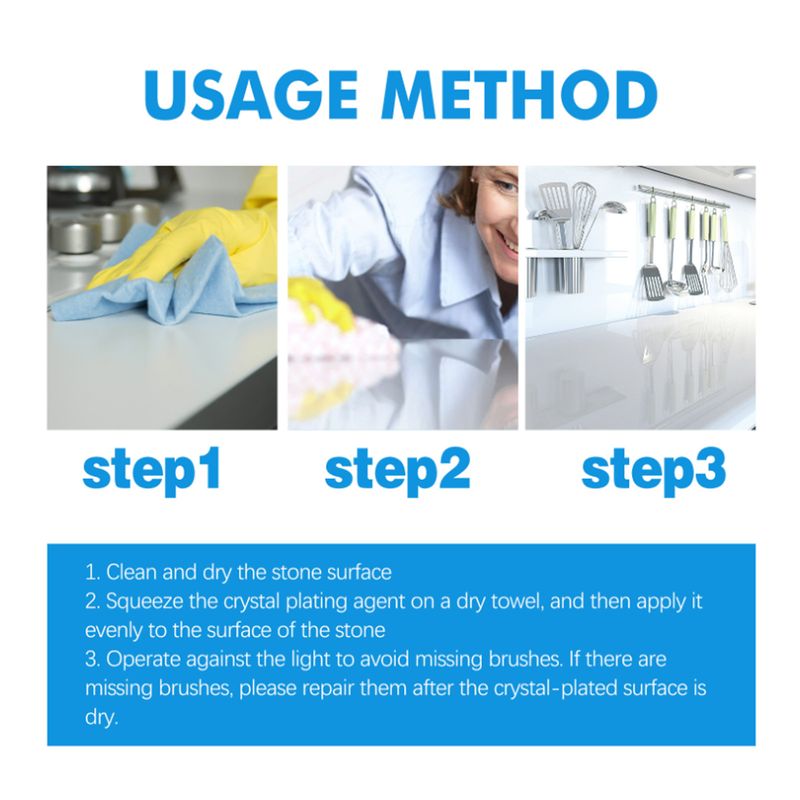 Stone countertop crystal plating agent, kitchen quartz tile scratch repair cleaning stains brightener_voghion.com