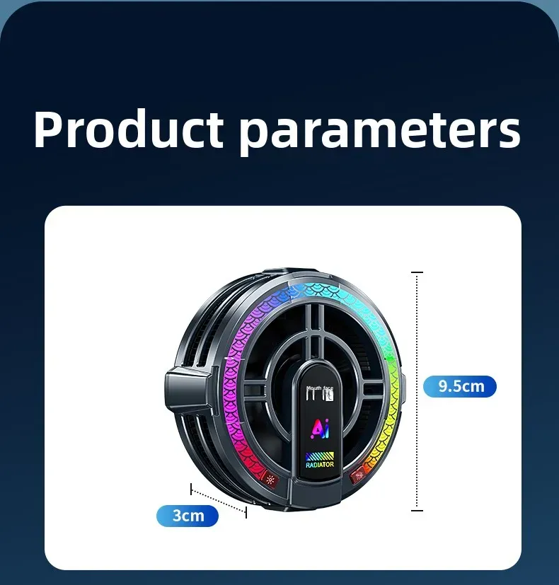 Big Tablet Cooler For IPad, Cooling Fan With AI Smart Temperature Control, 4 Levels RGB Adjustable, Magnetic & Removable_voghion.com