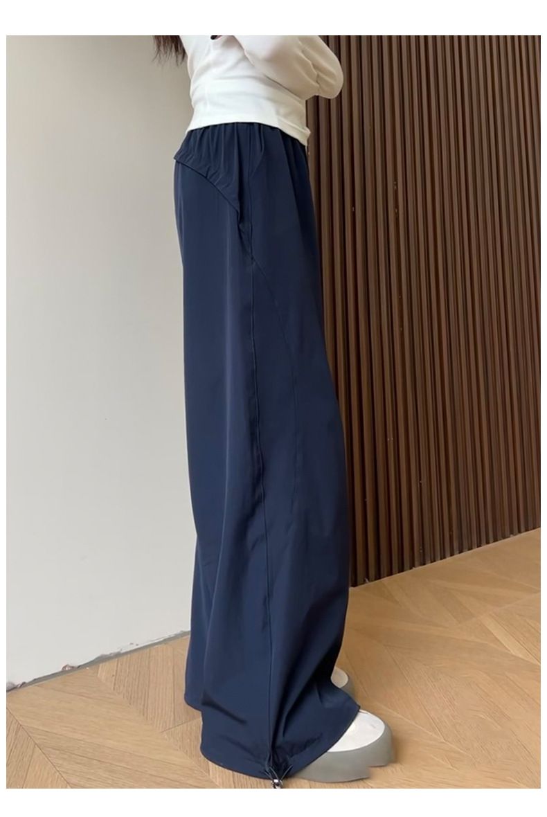 Calça cargo feminina de cintura alta, verão 2025 - Calça de trabalho leve, fluida e versátil com bainha ajustável, respirável e elástica para uso casual_voghion.com