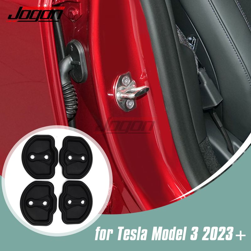 4PCS Borracha Carro Interior Fivela Capa Guarnição Para Tesla Modelo 3 Highland 2024 Trava de Porta Anti-Colisão Protetora_voghion.com