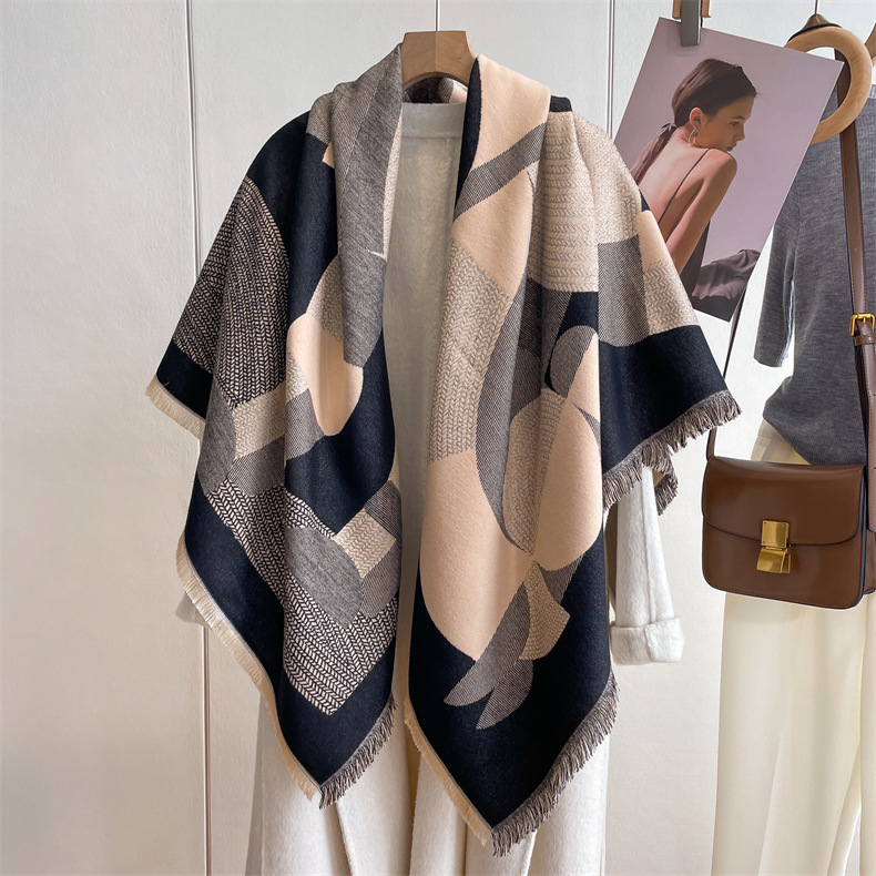 2024 Autumn/Winter New Square Art Style Cashmere Scarf Women's Warm Air Conditioning Room West Blanket Shawl_voghion.com