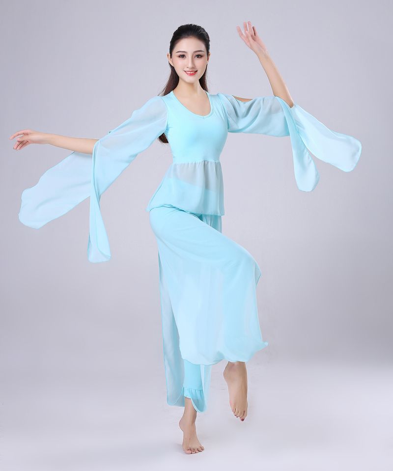 LazyZoom New Rhythm Yoga Outfit Set Slim Fit Water Sleeve White Modal Group Performance Dance Flowing Fairy-like_voghion.com