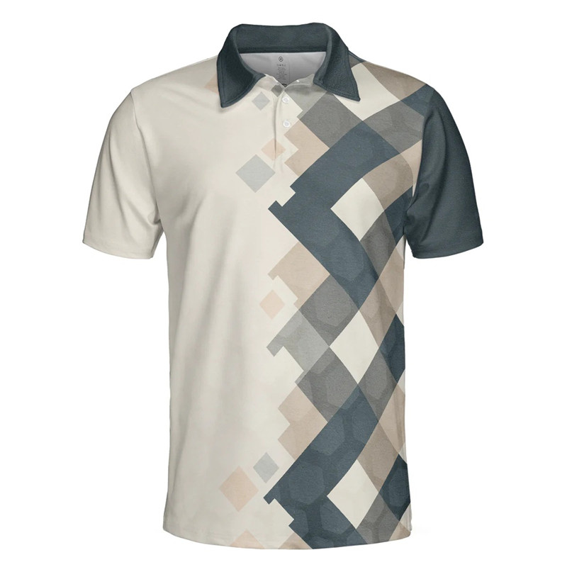 Polo à manches courtes d'été 2023 correspondant au schéma de couleurs vintage 3D imprimé chemise de golf pour hommes vêtements décontractés d'affaires_voghion.com