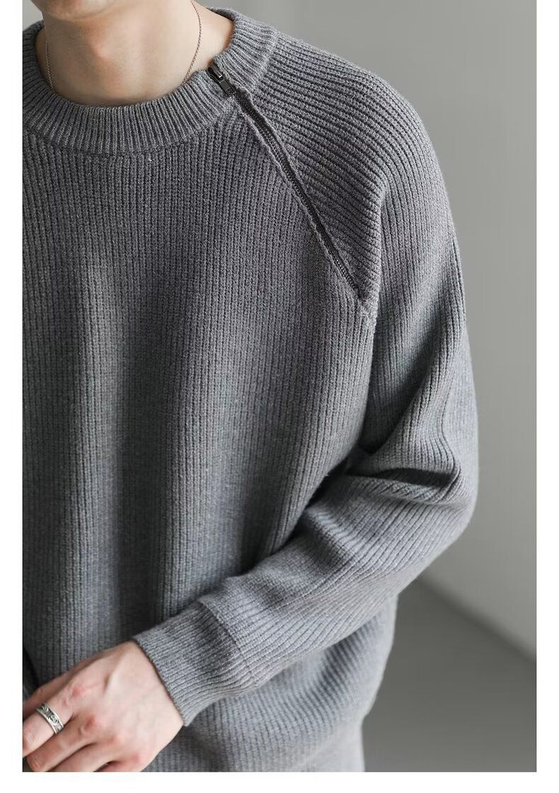 İlkbahar ve Sonbahar Yeni Örme Kazak Erkek Fermuarlı Düz Renk İç Katmanlı Taban Ceket Slim Fit İş_voghion.com