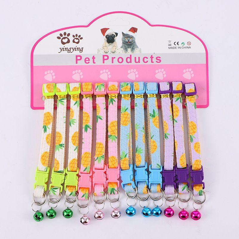 Cross-Border 1.0 Kiwi Fruit Print Silk Screen Pet Small Dog Kitten Collar With Bell Wholesale_voghion.com