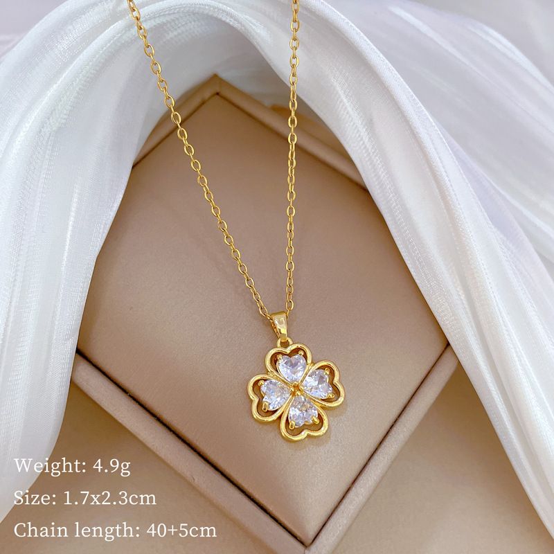 Lucky 【 】 Grass Light Luxury Charm Wunderschöne Volldiamanten-Halskette für Damen, vielseitige Schlüsselbeinkette aus Titanstahl 【 】_voghion.com