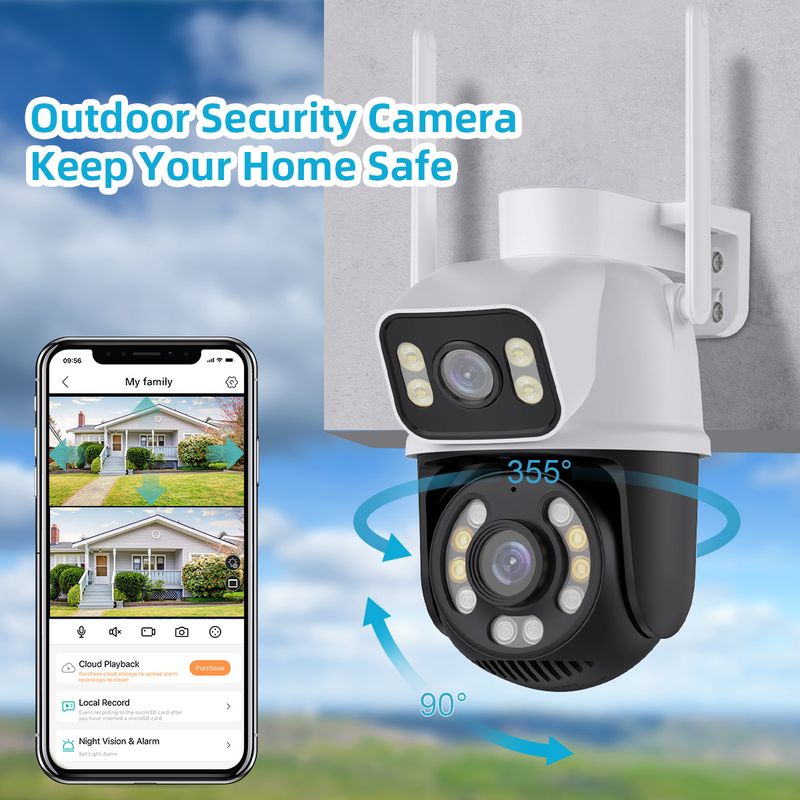 3MP Bullet Dual Lens Wireless Surveillance Camera 360 Degree Outdoor Home HD_voghion.com