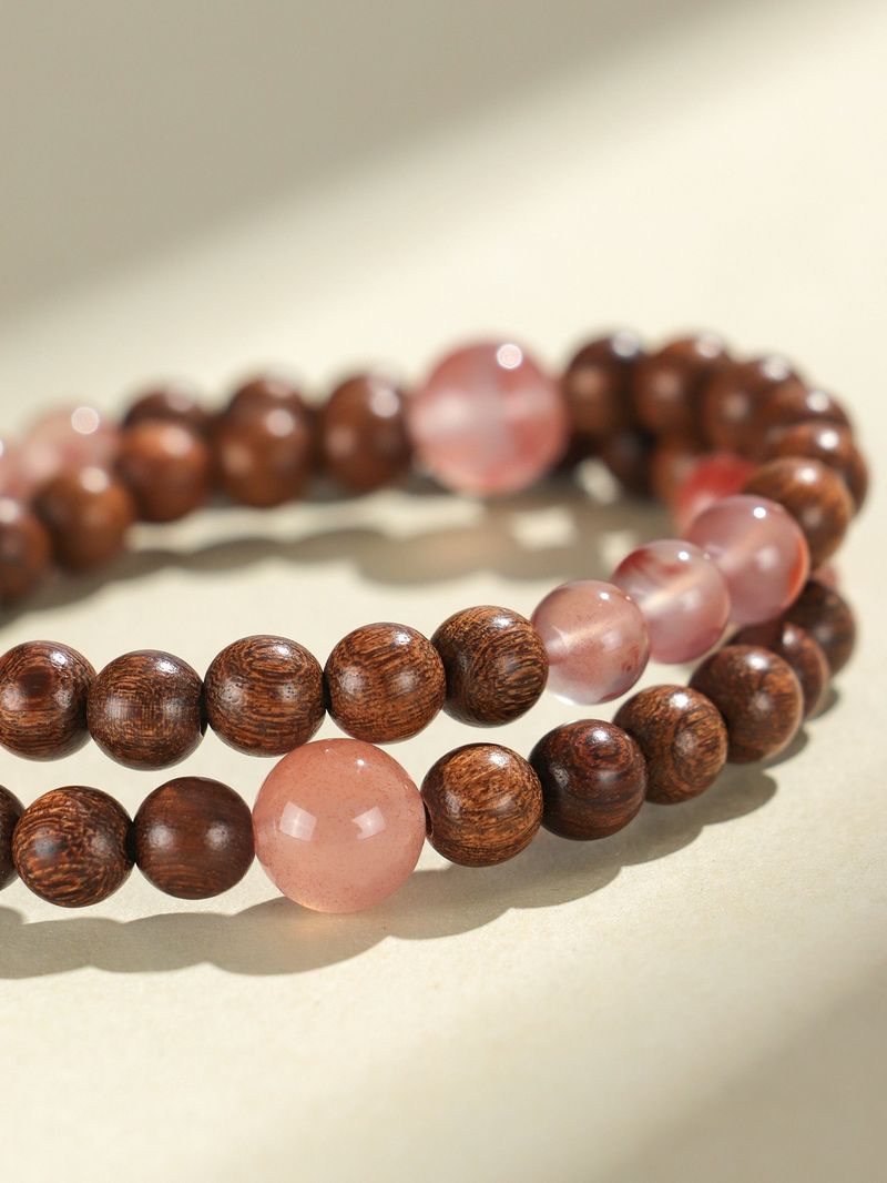 Beaded Bracelets Gold Silk Sandalwood Bracelets Ethnic Style Jewelry Ice Floating Red Hand Jewelry Gray Agate Strawberry Crystal Crystal Bracelet_voghion.com