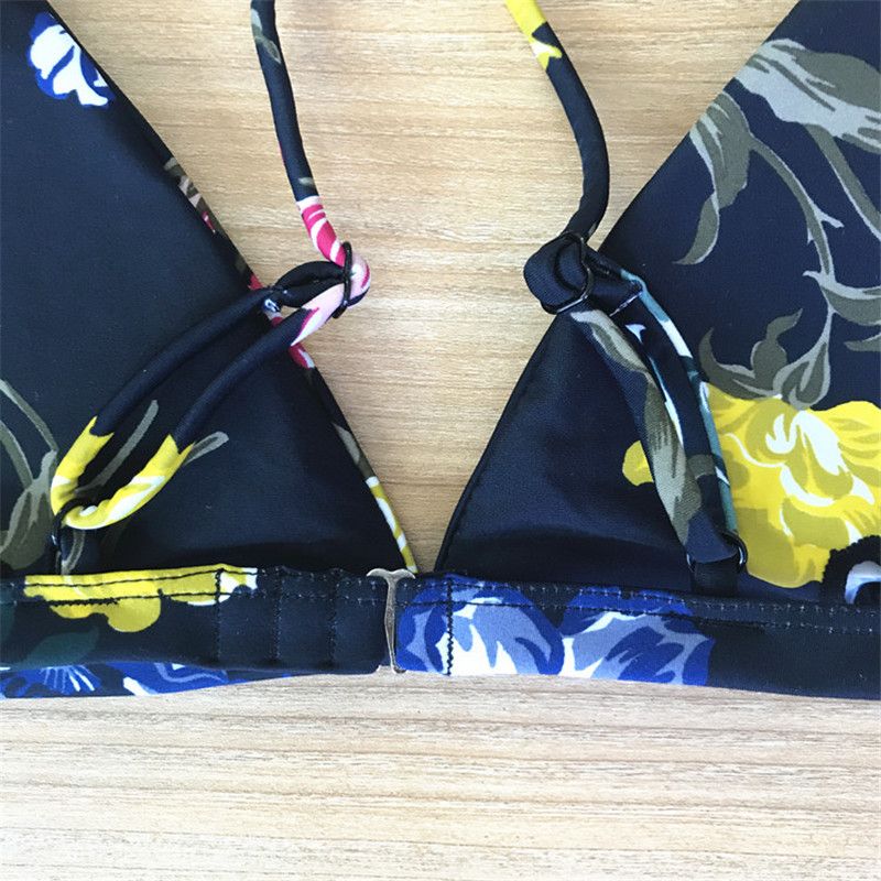 Maillot de bain dos nu imprimé bikini fendu pour femme bikini noir_voghion.com