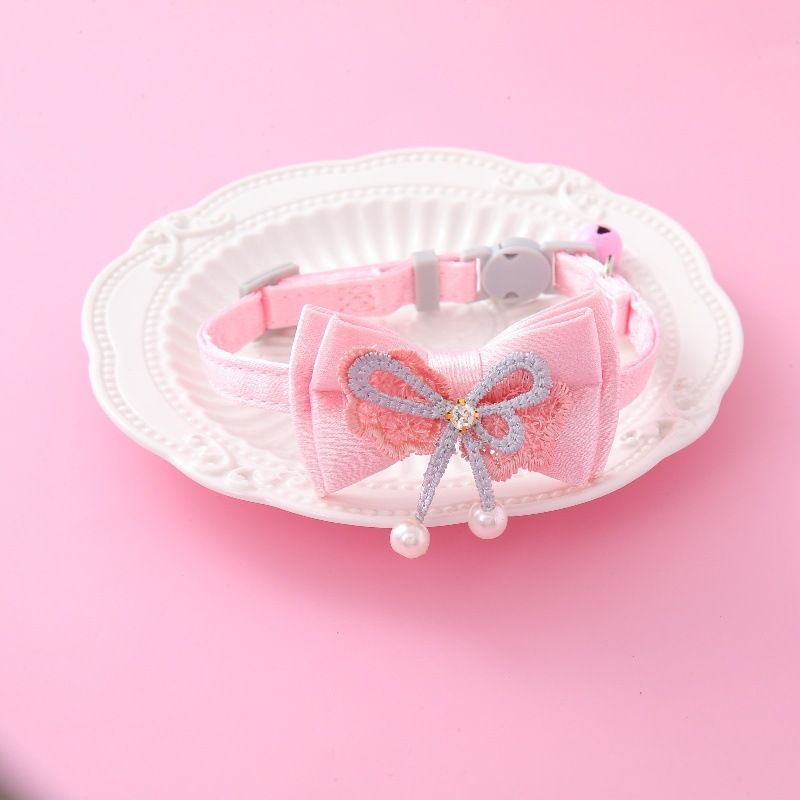 Collare per gatti con campanellino e fiocco in pizzo rosa Fairy, accessori per animali domestici_voghion.com