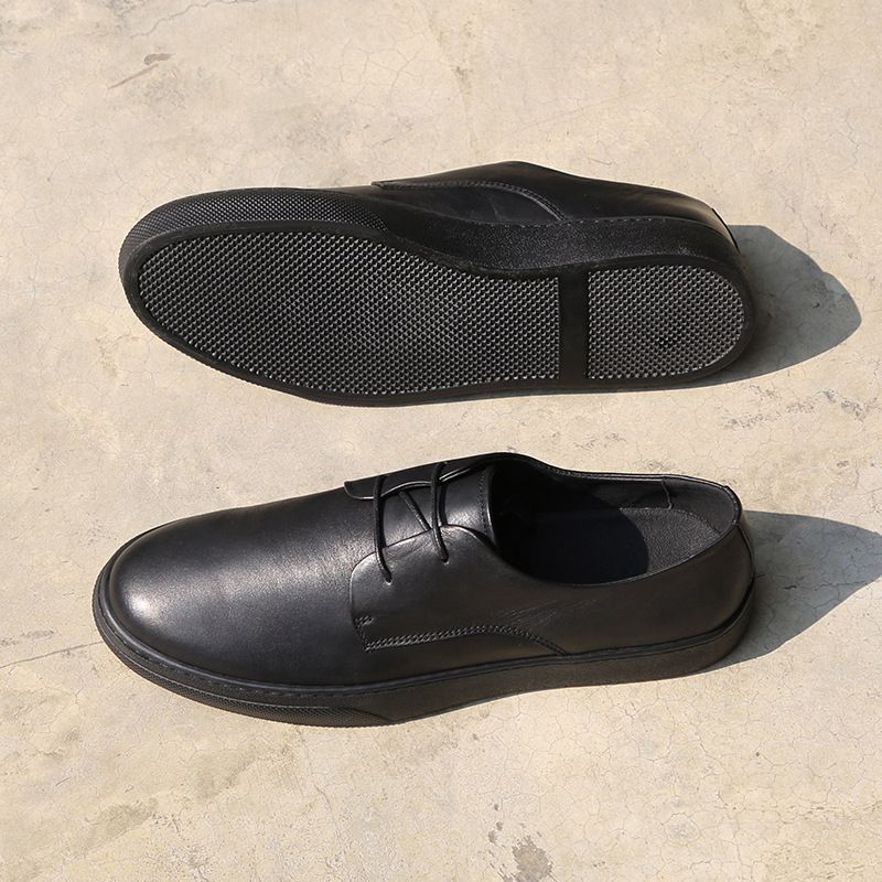 Regal Footwear Guangzhou Handmade Simple Genuine Leather Sneakers Casual Korean Style Skate Men's Black Shoes_voghion.com