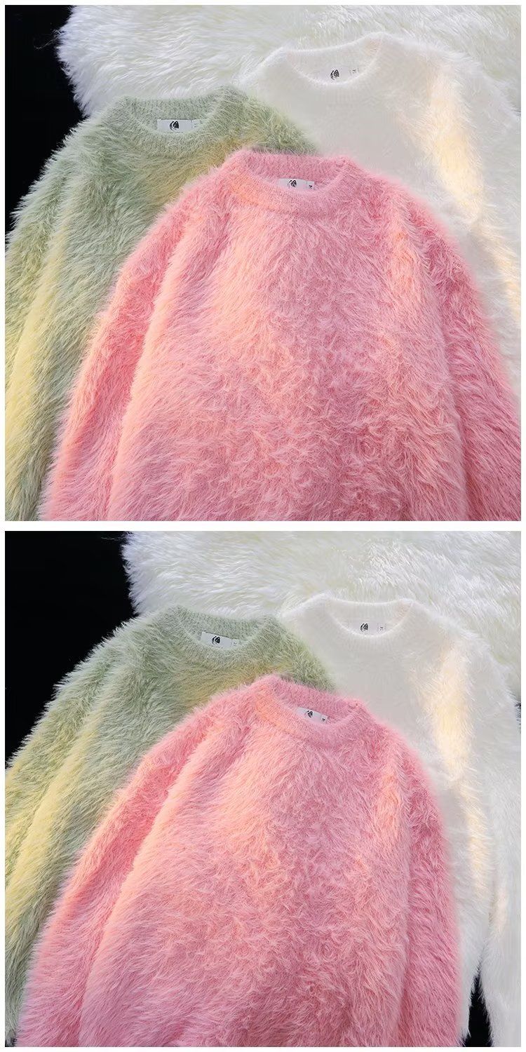 Pull d'intérieur chaud et chaud en maille unie pour homme, automne-hiver, coupe ample, doux et duveteux, col rond._voghion.com