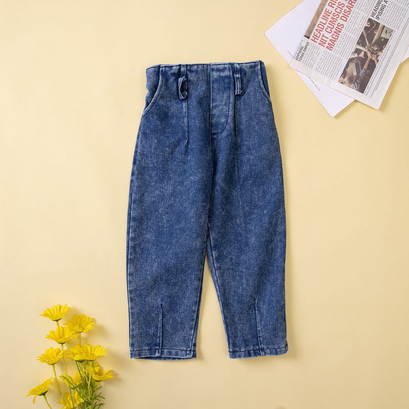 Jeans-Outfit-Set für Mädchen – Ärmelloses Oberteil und Hose mit geradem Bein, weiche, atmungsaktive Sommerkleidung für Kleinkinder (90–120 cm, Alter 3–8 Jahre), Sicherheit der A-Klasse_voghion.com
