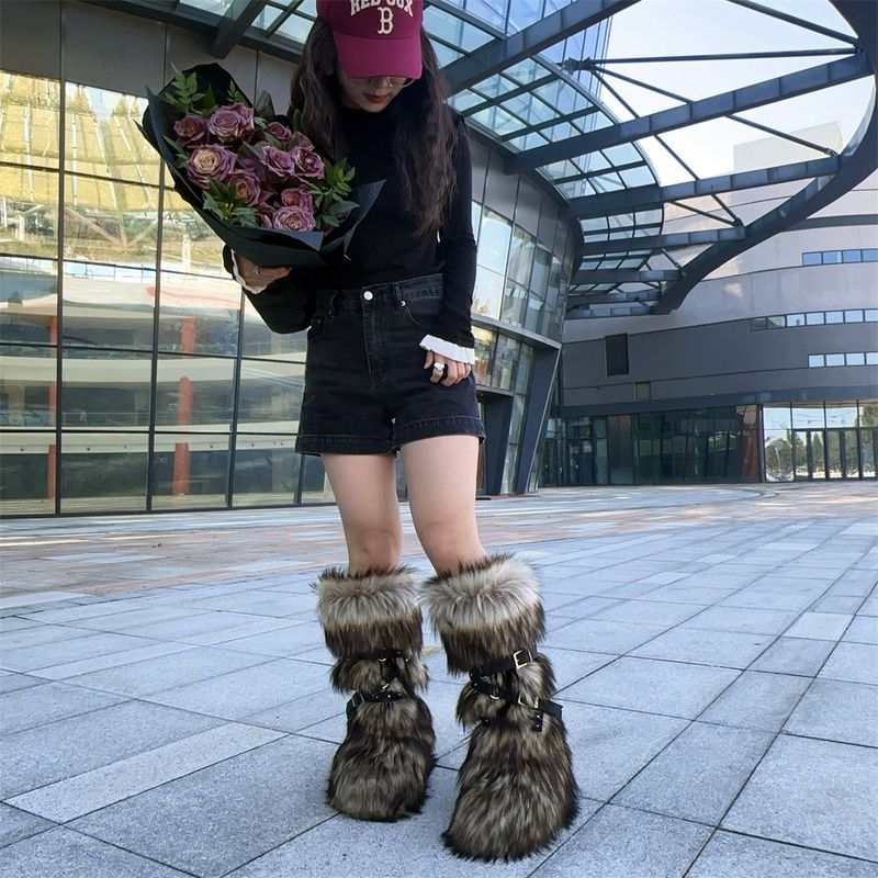Botas de invierno con plataforma plana estilo punk para mujer, con tachuelas y piel sintética: antideslizantes, cálidas y a la moda (varios colores y tallas disponibles)._voghion.com