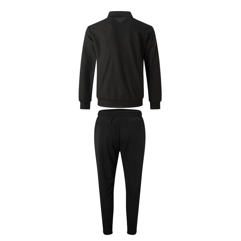 2024 Autumn Youth Waffle Zipper Pocket Turn-down Collar Slim Cardigan Men's Jacket Set_voghion.com