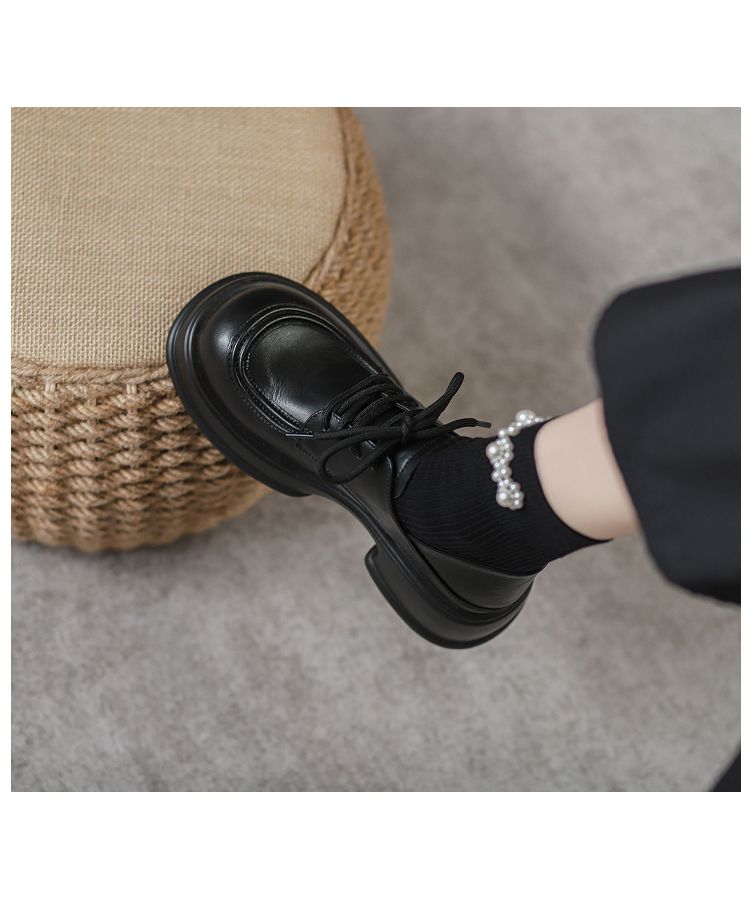 Thick Sole Lace Up Increased College British Style Loafers_voghion.com