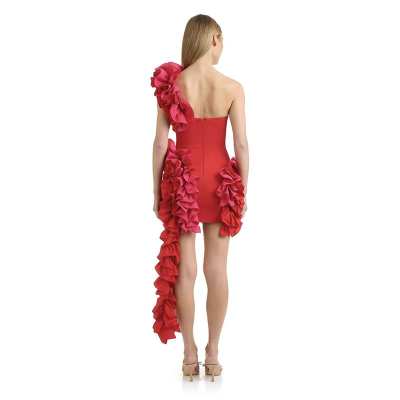 Elegante abito monospalla con fasciatura per donna - Abito da festa in poliestere elasticizzato, abito da cocktail aderente sexy per serate, compleanni, serate fuori_voghion.com