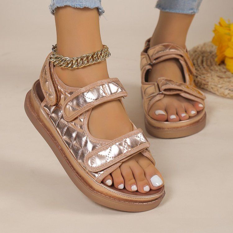 Women's Shoes Large Size Thick Soled Velcro Sandals For WomenSmall Fragrance Style Platform Bottom One Line Beach Sandals For Women_voghion.com