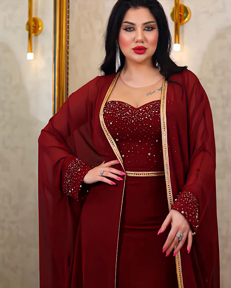 Vêtements pour femmes Robe de luxe légère en diamant pour femmes Robe en maille à perles en deux pièces_voghion.com