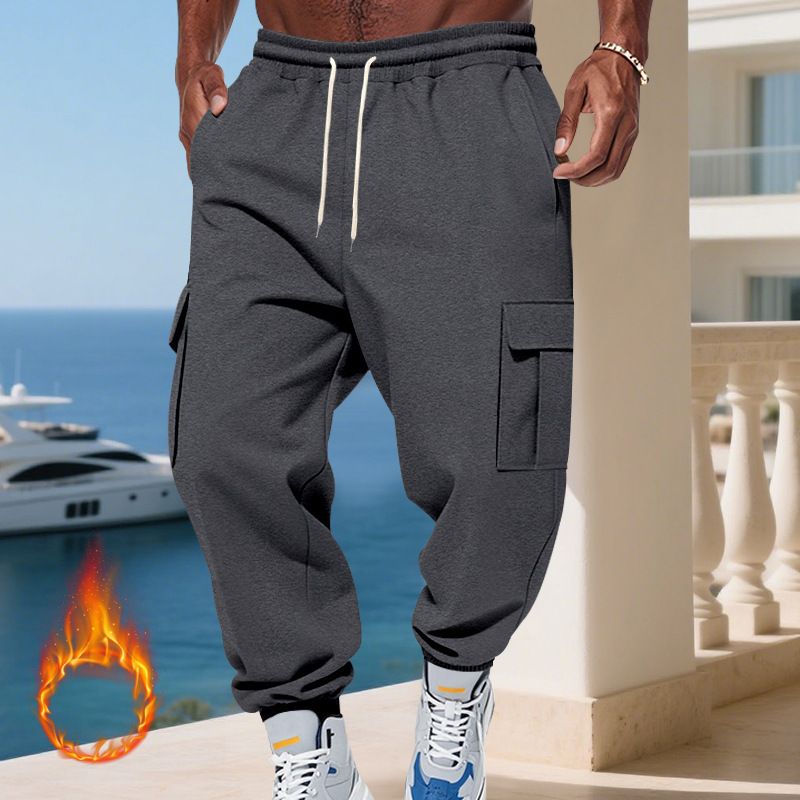 Pantaloni cargo da uomo foderati in pile - Jogger casual caldi invernali con tasche multiple, vestibilità ampia, vita elastica, comodi ed eleganti per l'uso quotidiano_voghion.com