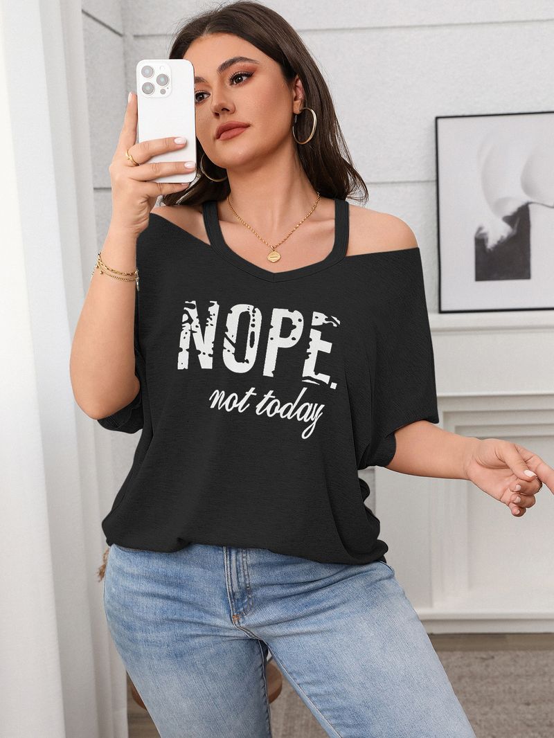 Abbigliamento da donna Fat Mm Large Size Top a maniche corte con spalle scoperte_voghion.com