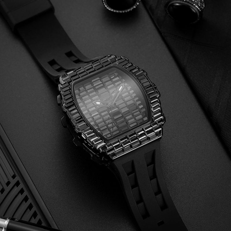 MISSFOX Watch, Popular Wine Barrel Type T Square Diamond In Europe And America, Personalized Fashion Hip-hop Silicone Strap Watch_voghion.com