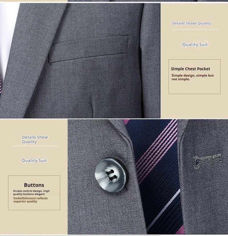 Solid color light business set for men's autumn new youth slim fit two button suit pants_voghion.com