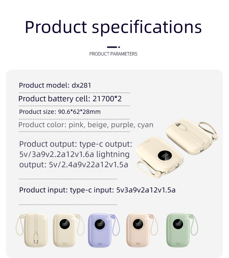 66W Super Fast Charging Built-in Cable Bank Compact And Portable 20000mAh Ultra Large Capacity Mobile Power Supply_voghion.com