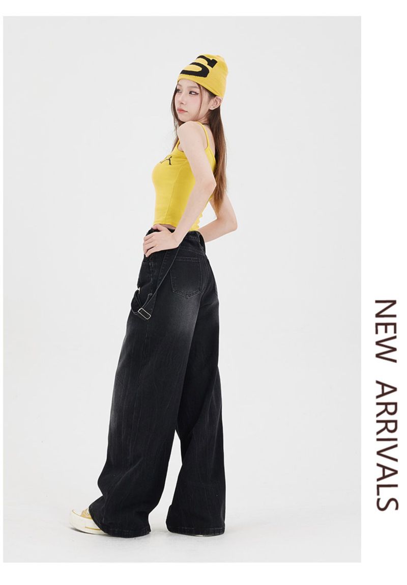 Summer Overalls For Women, American Petite, Lazy Style, Loose Casual, Draped Wide-Leg Denim Jumpsuit_voghion.com