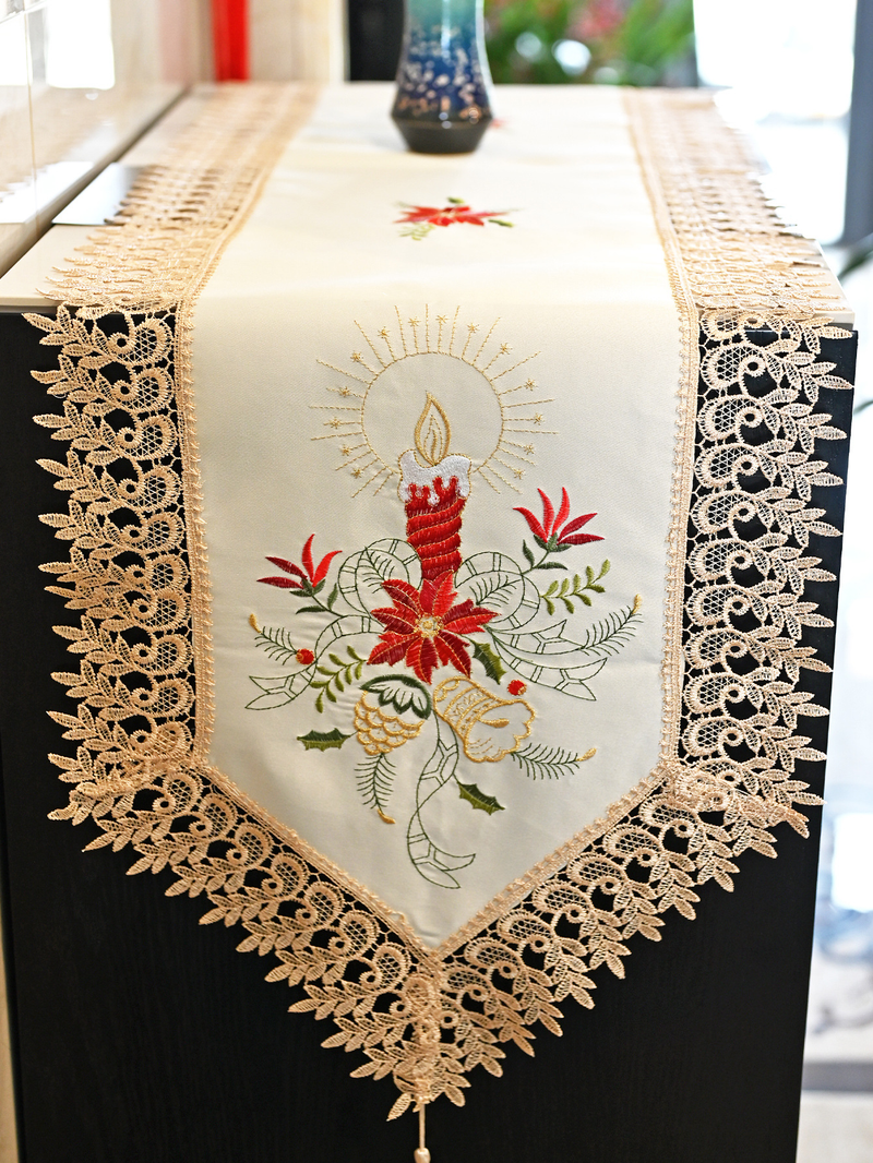 Europæisk stil minimalistisk vandopløselig blonde julebord flag Nordisk broderi stor rød garderobe TV skabs cover_voghion.com