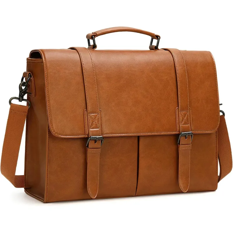 RAINSMORE Vintage Men Messenger Waterproof Leather Briefcase Laptop Large Capacity Satchel Business College Shoulder Bag_voghion.com