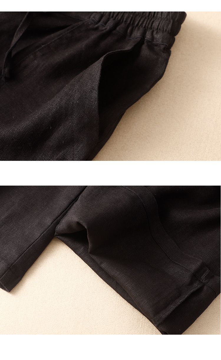 Vêtements pour femmes Coton chanvre jambes larges pantalons longs femmes lâche minceur grande taille taille haute pantalon droit dessiner corde pantalon décontracté pour femmes_voghion.com