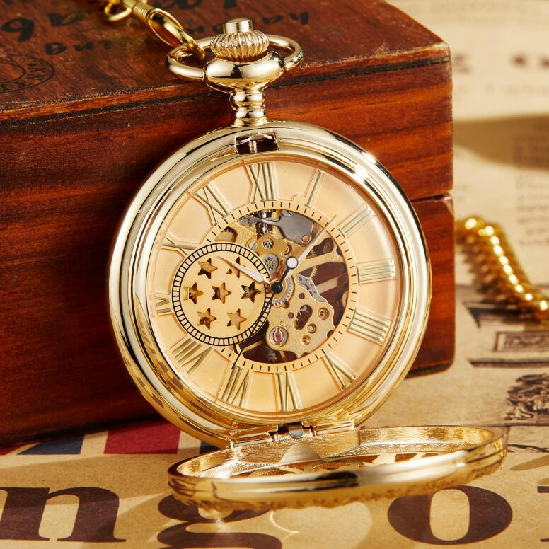 Halbautomatische mechanische Taschenuhr mit fünfzackigem Stern und hohl geschnitztem Klappdeckel für Studenten und Studentinnen_voghion.com