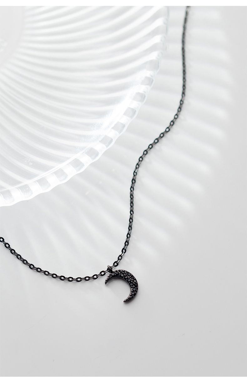 2025 Nieuwe aankomsten MODIAN Verstelbare korte ketting voor vrouwen Mode Sterling Zilver Minimalisme Zwarte Zirkoon Maan Hanger Ketting Fijne Sieraden_voghion.com